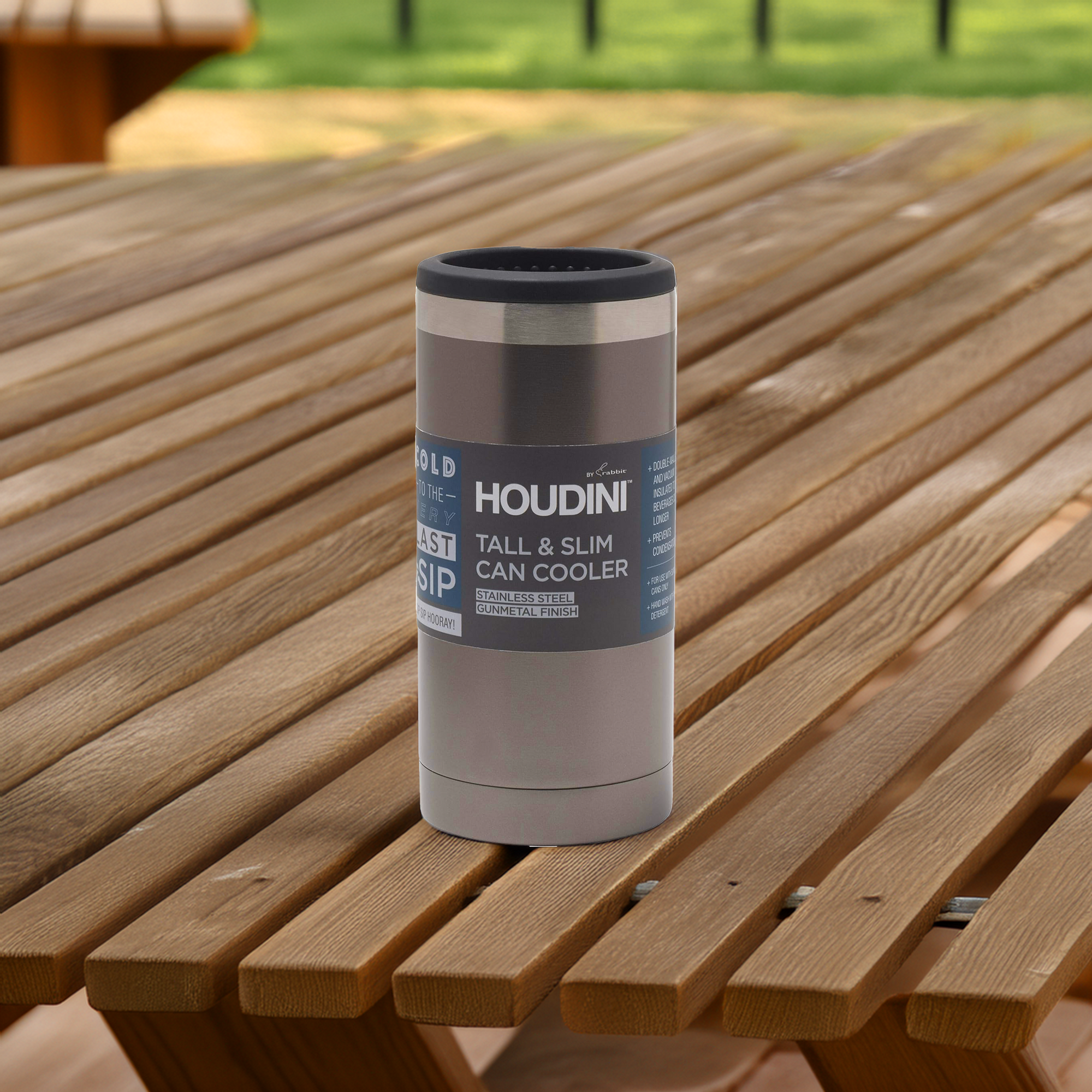 Houdini Slim Can Cooler – Gunmetal