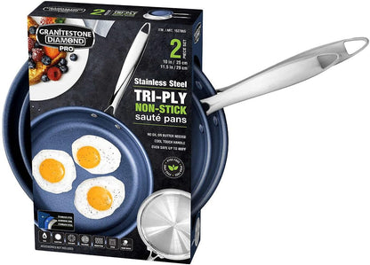 Granitestone Stainless Steel Tri-Ply Non-Stick Saute Pans, 2-Piece Set