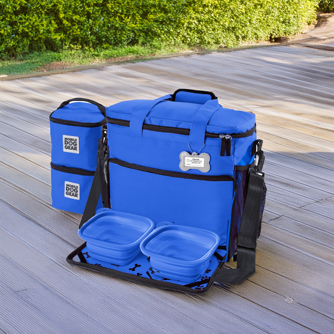 Dog Travel Bag with Bowls & Food Containers – Blue