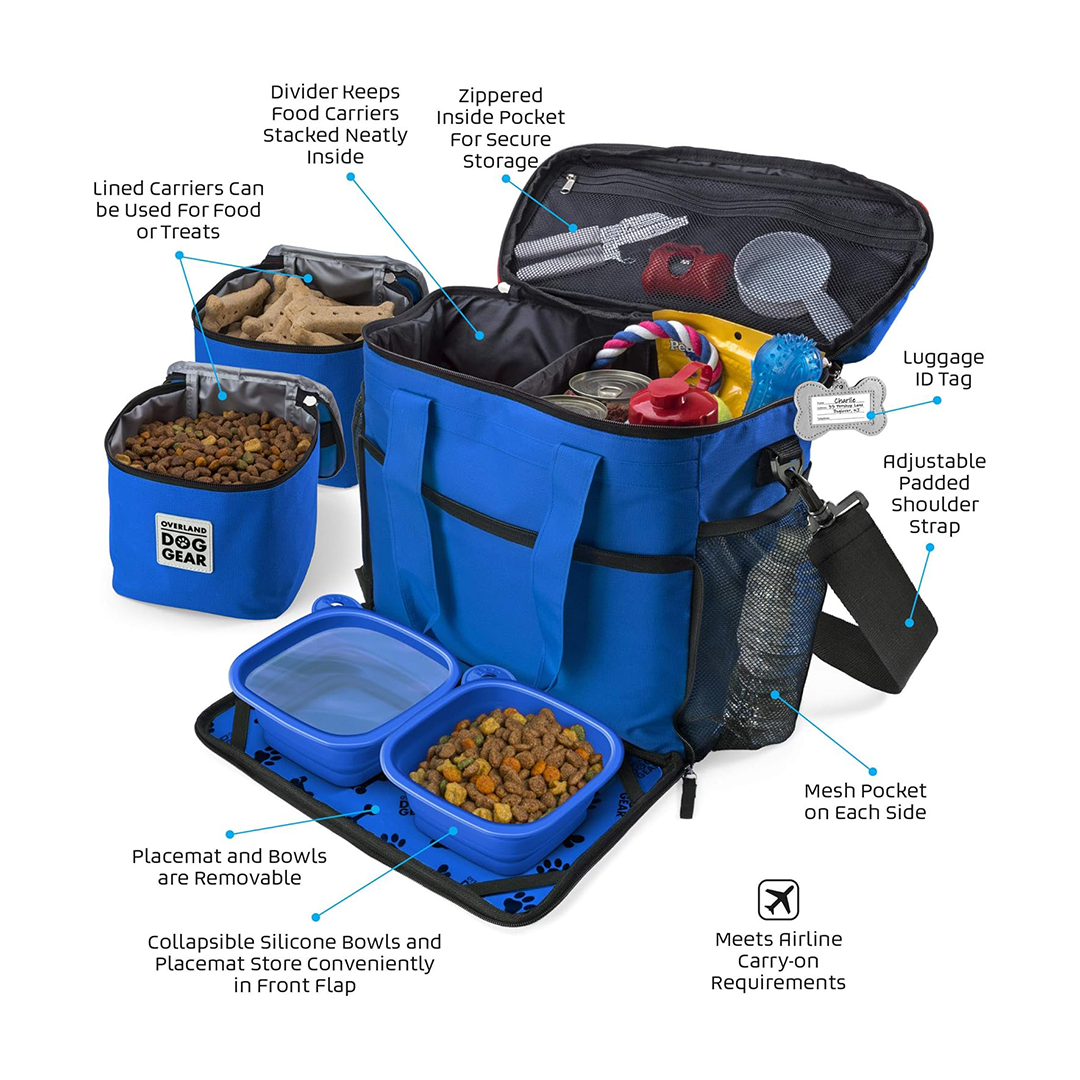 Dog Travel Bag with Bowls & Food Containers – Blue