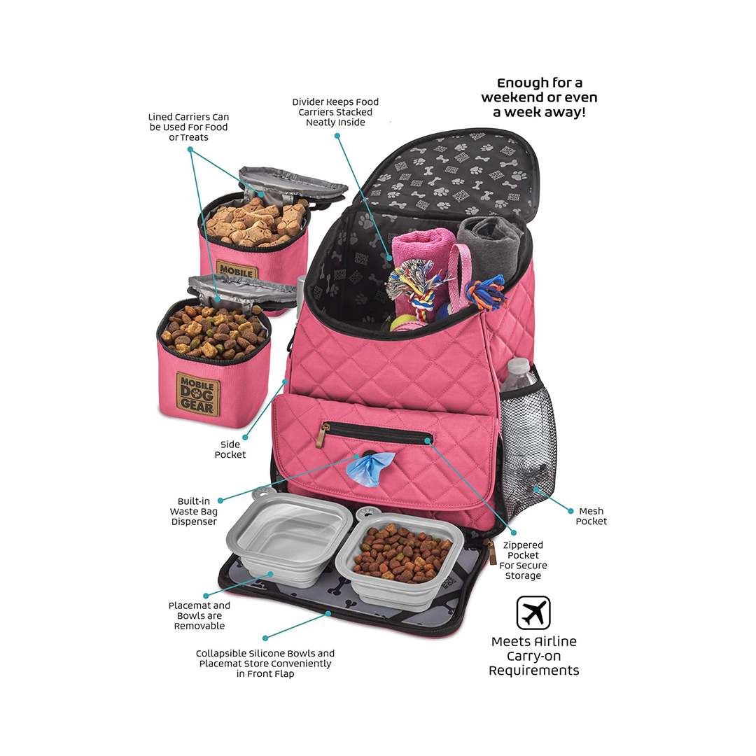 Dog Weekender Backpack with Bowls & Food Storage